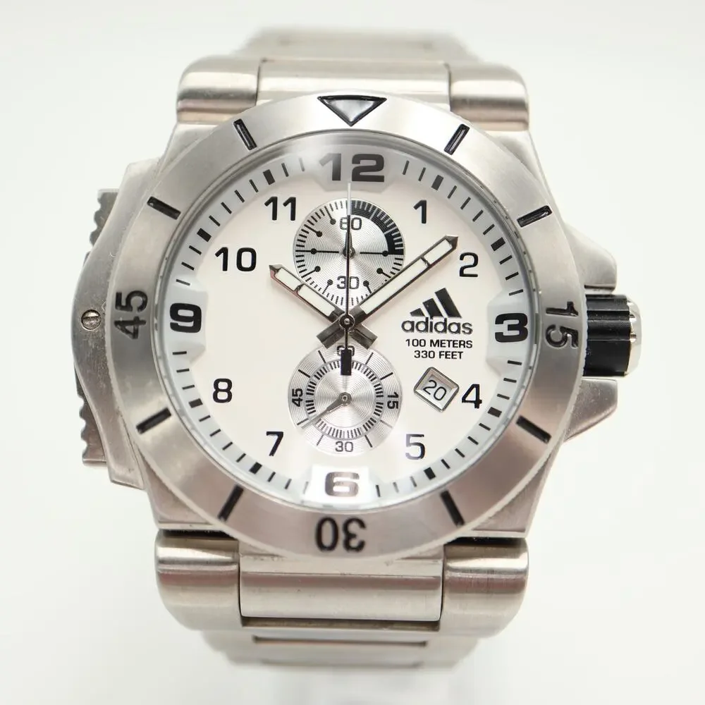 Adidas Chunky Y2K Stainless Steel Chronograph 48mm Watch Left Buttons Silver